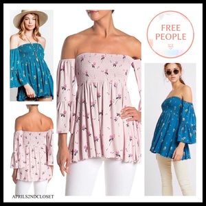 FREE PEOPLE BOHO FLOWY TUNIC TOP FLORAL BLOUSE A2C